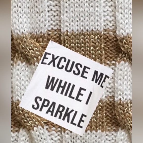 NWT Talbots Gold Metallic Cream Striped Ribbed Crewneck Sweater Holiday Size XLp - Picture 6 of 15